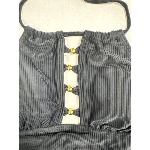 Salt + Cove Junior XS Ribbed Plunge Halter Tankini Top Black NWT 9401 - Picture 5 of 16